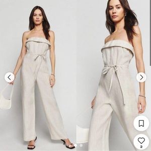 Reformation Taylor Strapless Wide Leg Linen White Jumpsuit
